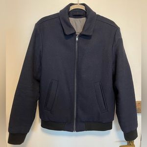 Men’s Navy Wool Coat with Removable Collar